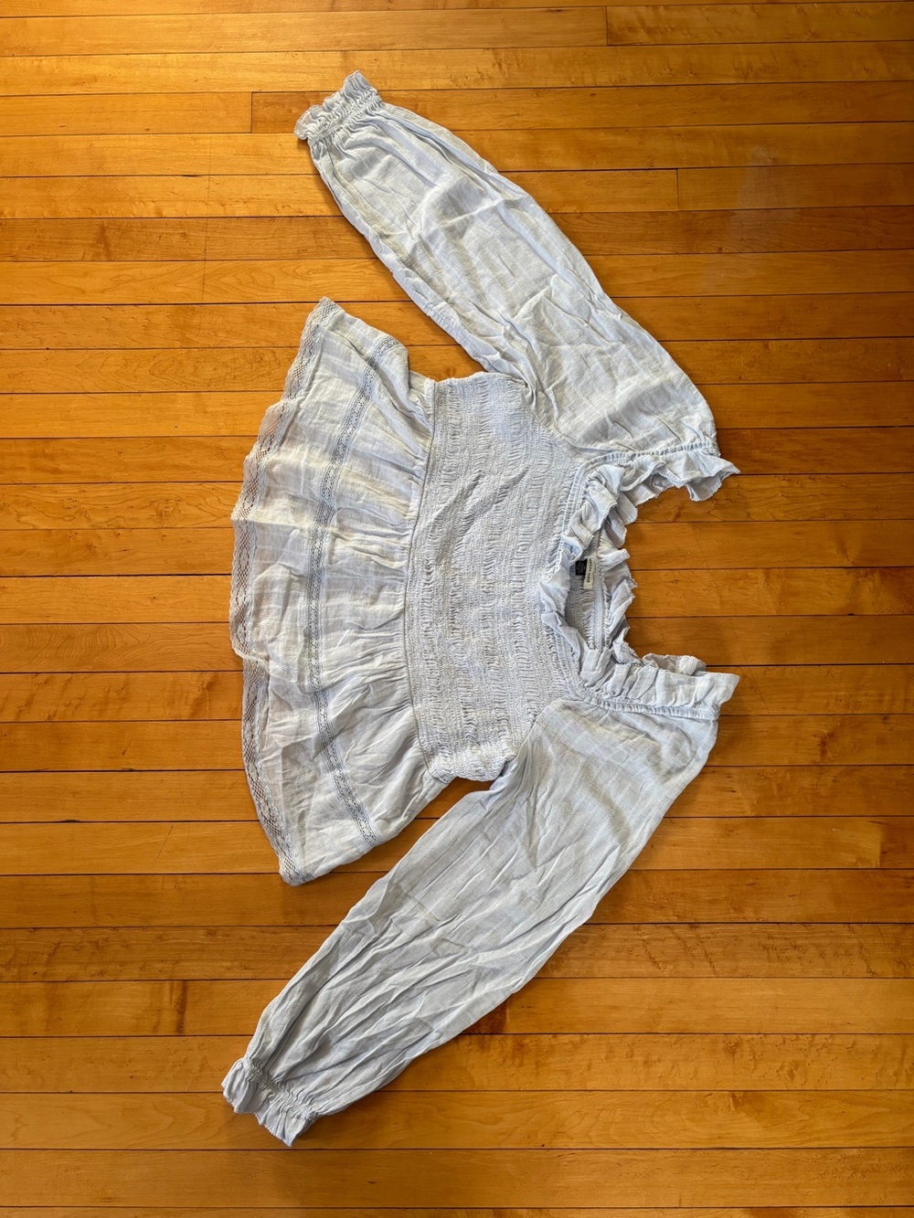 EUC American Eagle Long-Sleeve Smocked Babydoll Ruffle Eyelet Top | Women’s XXL
